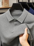 ZBZP Autumn/Winter Knitted 3D Solid Color Lapel Polo Sweater, Basic Knit Pullover, Men's Fashion Long-Sleeve Knitwear XD - Grey