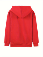 Plus Size - Plus Size - Women'S Plus Size Casual Zip Hoodie with Striking Heart Print, Chest And Sleeve Pattern, Comfortable Machine-Washable Hooded Jacket, And Long-Sleeve Zippered Sweatshirt with Front Pockets - Red