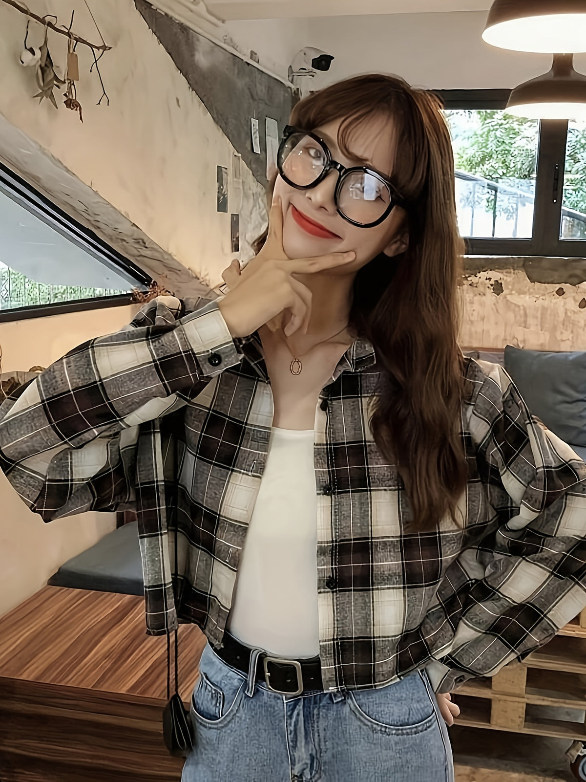 Short Sleeve Plaid Long Sleeve Casual Shirt for Women - Mixed colors