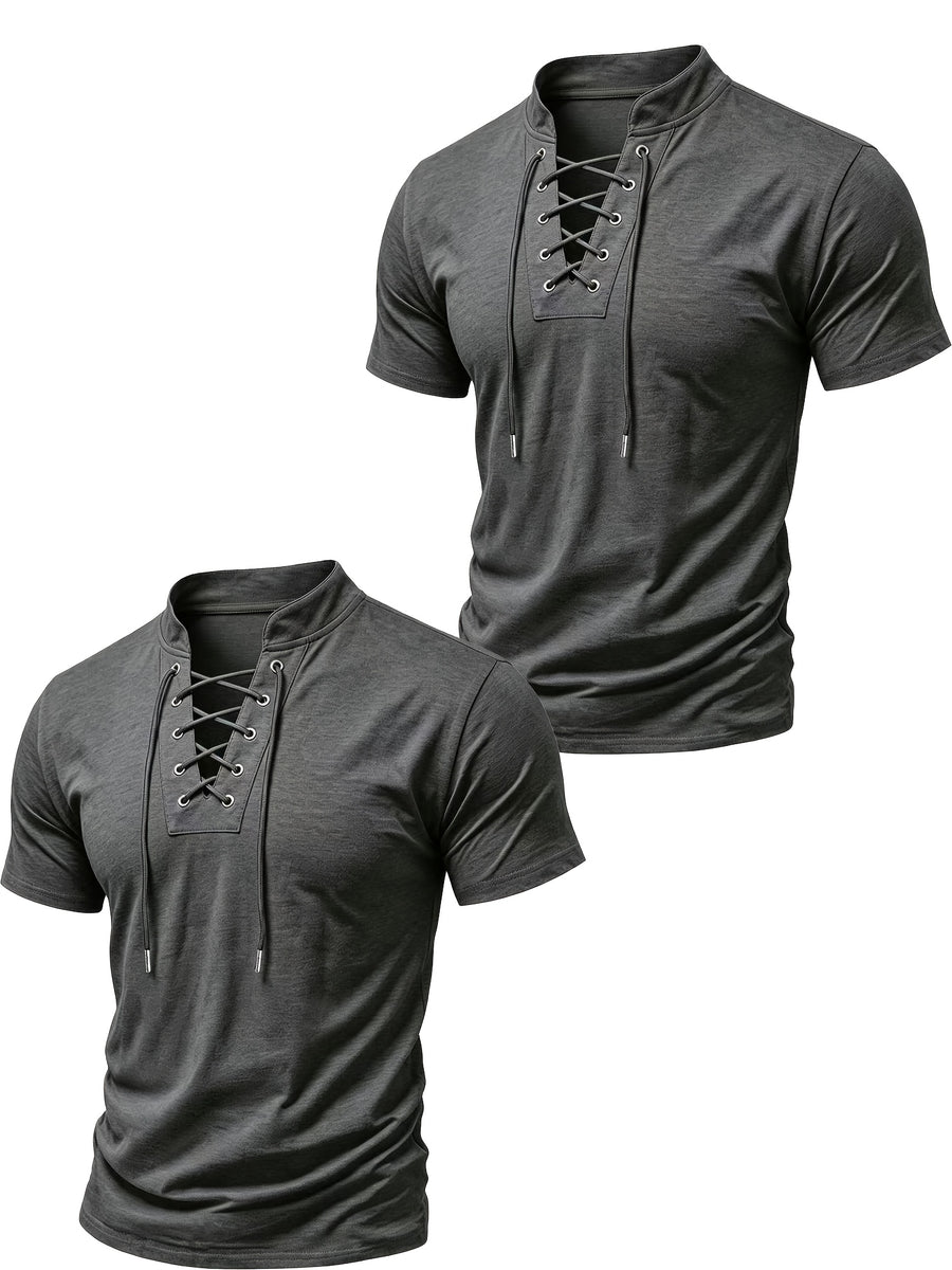 2026 New Men'S Casual Small Lapel Solid Color Short Sleeve, 2pcs Set - Dark Gray Dark Gray