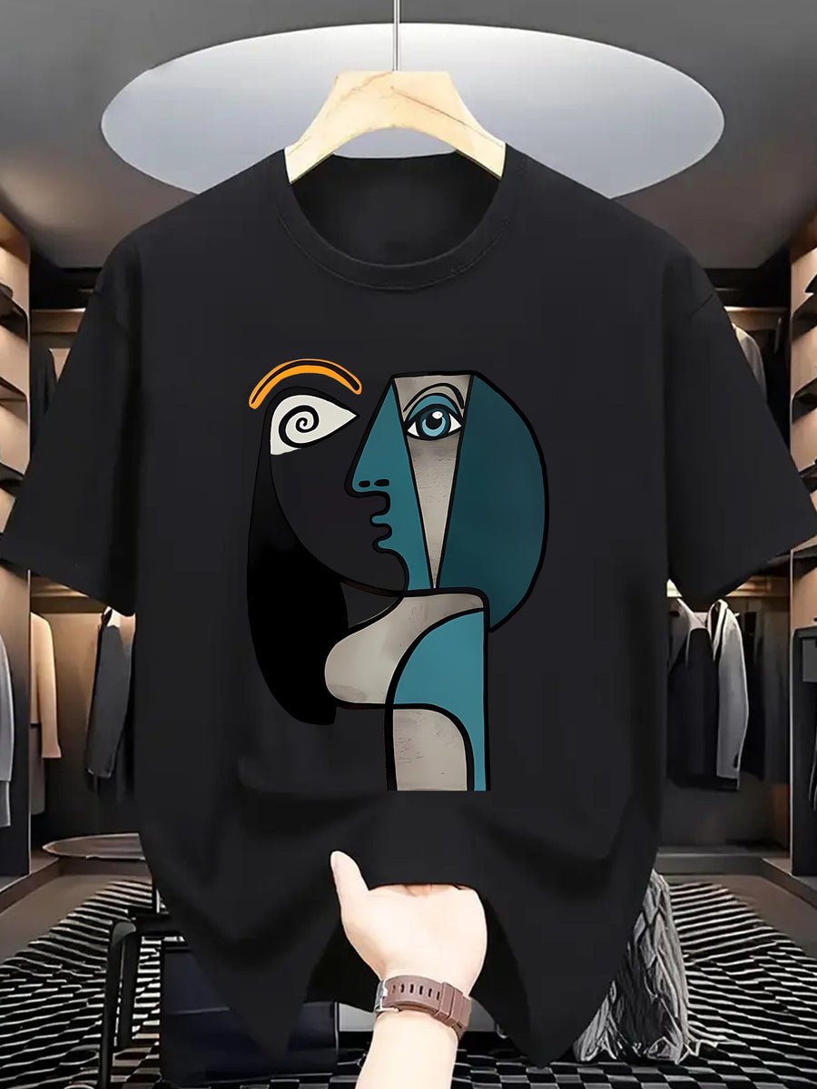 Men'S T-Shirt Abstract Picasso Art Print Casual Sport Daily Wear - Black