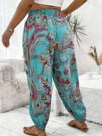 Vacation Full Body Printed High-Waist Elastic Waist Fashion Long Pants - Multicolor 1