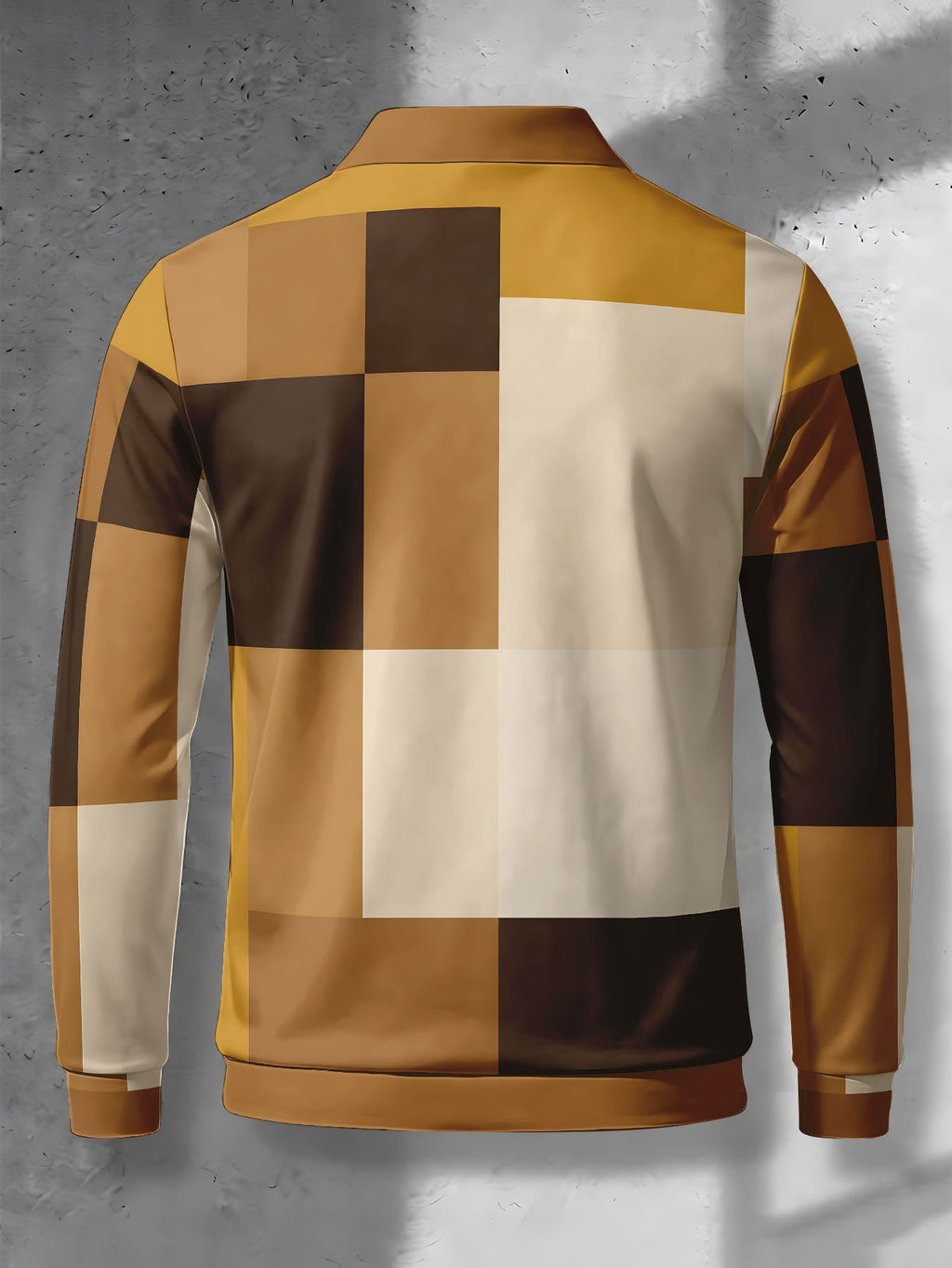 Color-Block Men'S Long Sleeve Polo Shirt, Lapel 3-Button Casual Top, Oil Painting Block Plaid Contrast Print, Spring Autumn Business Commute Golf Versatile Men'S Wear, Teenager Men'S Birthday Holiday Surprise Gift - Mixed Color H