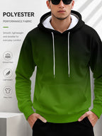 Men's Long Sleeve Pullover Hoodie, Black Green Gradient Print, Digital Print, Drawstring Hood, Ribbed Cuffs Hem, Regular Fit, Polyester, Casual, Daily Wear Weekend Leisure, Spring and Autumn - Mixed colors