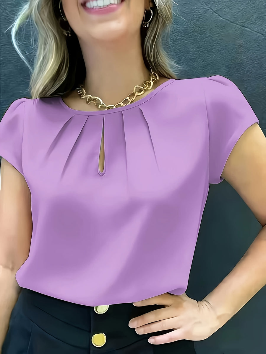 Elegant Fashion Solid Color Round Neck Top for Women - Violet