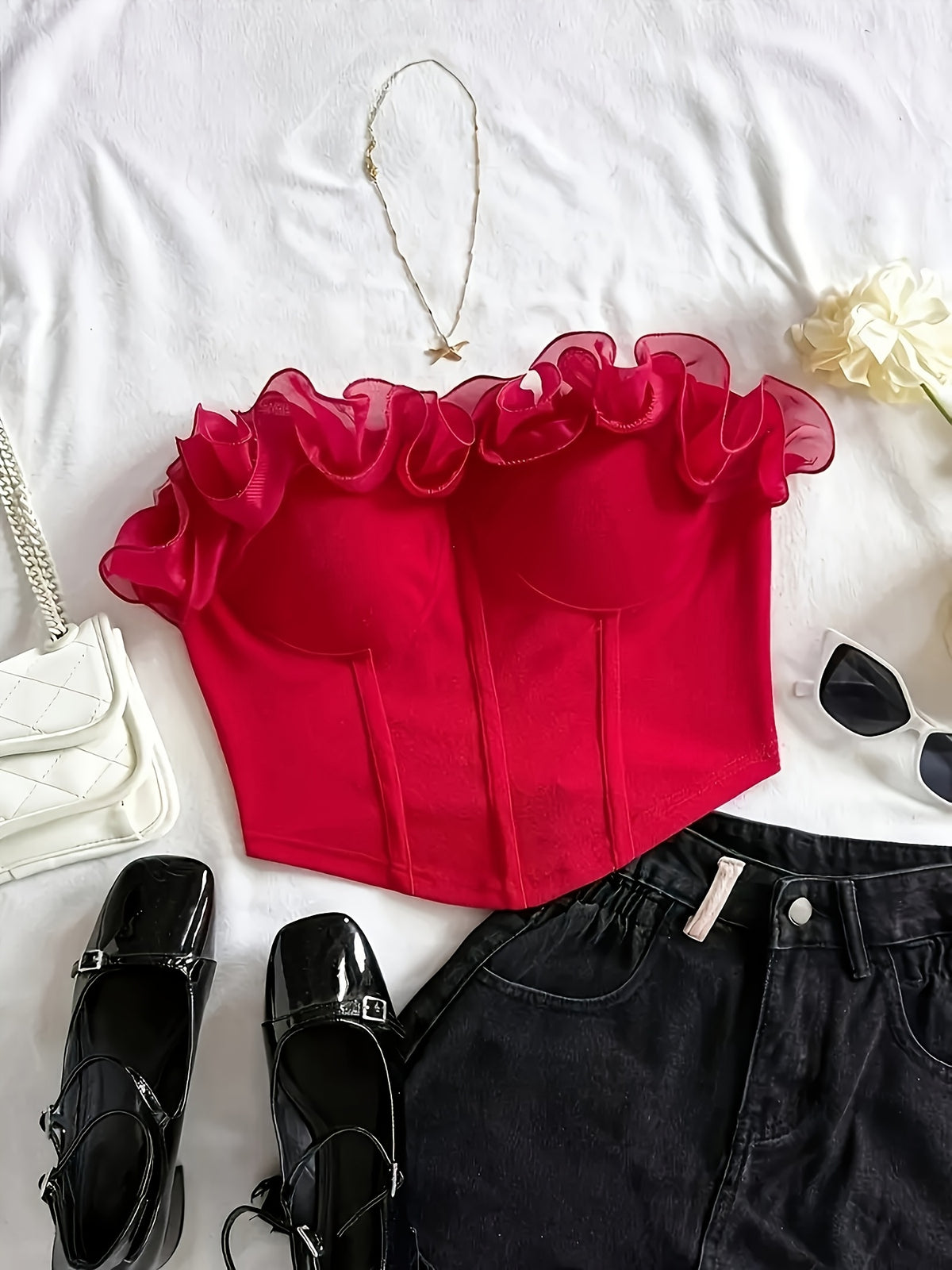 Women's Fashion Strapless Crop Top Beach Sexy Backless Sleeveless Top - Red