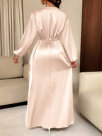 Women's Solid-color Simple Daily and Party Banquet Satin Bridesmaid Dress with Pleated Design - Apricot