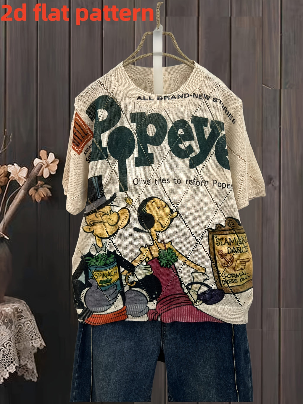 2D Flat Pattern Spring/Summer Fashion New Trendy Versatile Pullover Round Neck Long Sleeve Women'S Top Flat Digital Printing Trendy Women'S Top - Apricot