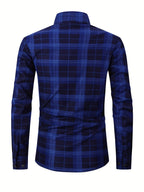Autumn/Winter Plaid Flannel Shirt for Men, -Lined, Thickened, Warm, Long-Sleeve Workwear Jacket, Casual Top, New Season - Blue Grid