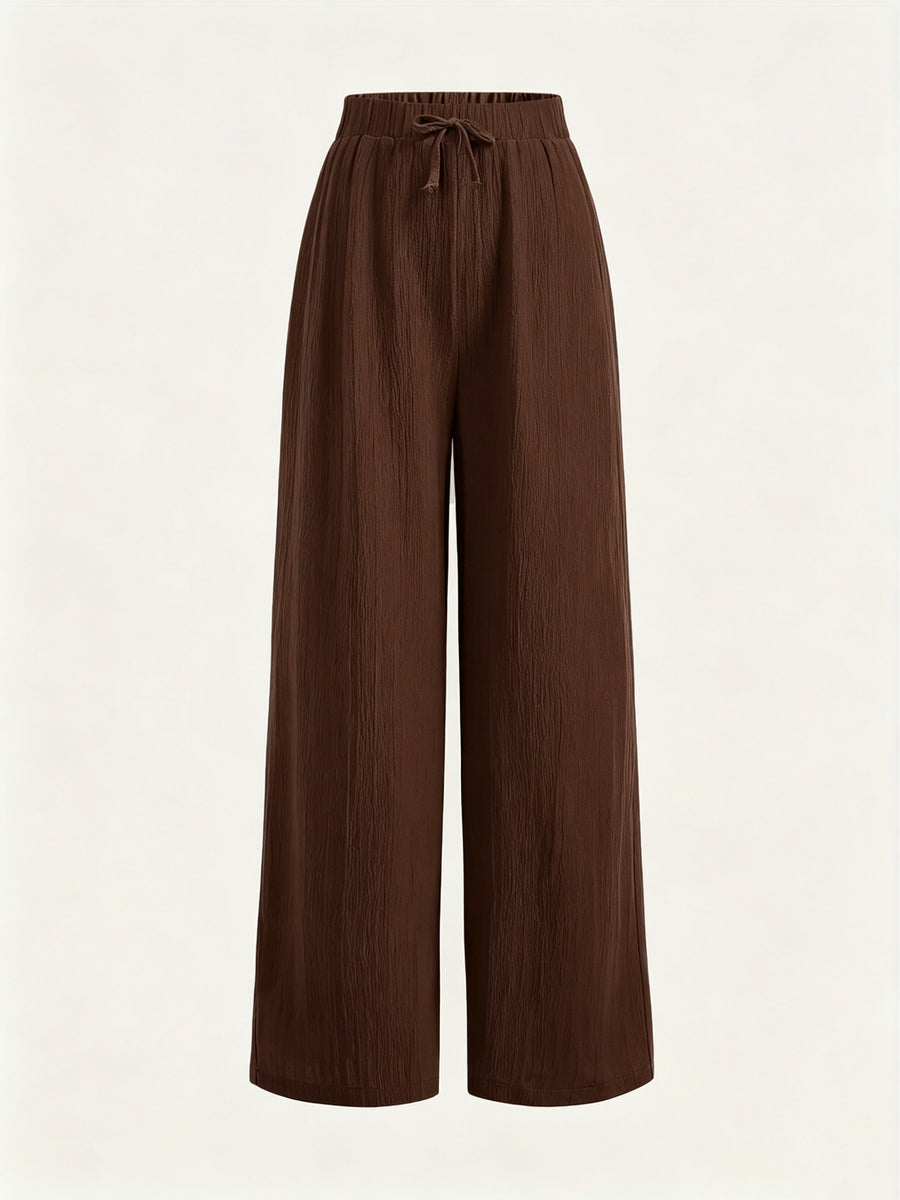 Summer High-Waisted Wide-Leg Pants for Women, High-Quality Draped Loose Straight-Leg Trousers, Casual Pants, Thin Style + Talan - Coffee Brown