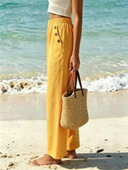 New Beautiful Women'S Elegant Solid Color Long Pants, with Elastic Waist And Pockets, Suitable for Commuting, Vacation, Street Fashion, Casual Afternoon Tea, And Daily Wear, Fashionable And Elegant Style - Yellow