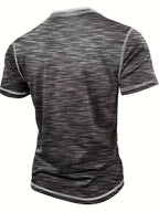 Men'S Summer Henley Shirt - Casual Short Sleeve, Button-Up, Gray & White Striped, Round Neck, Lightweight Polyester Blend, Perfect for Casual Attire, Casual Summer Wear | Striped Henley Shirt | Polyester Blend Shirt - Dark Gray