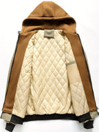 Spring Autumn Men'S Jacket Outerwear Plaid Hooded Cardigan Sports Casual Preppy Fashion - Khaki