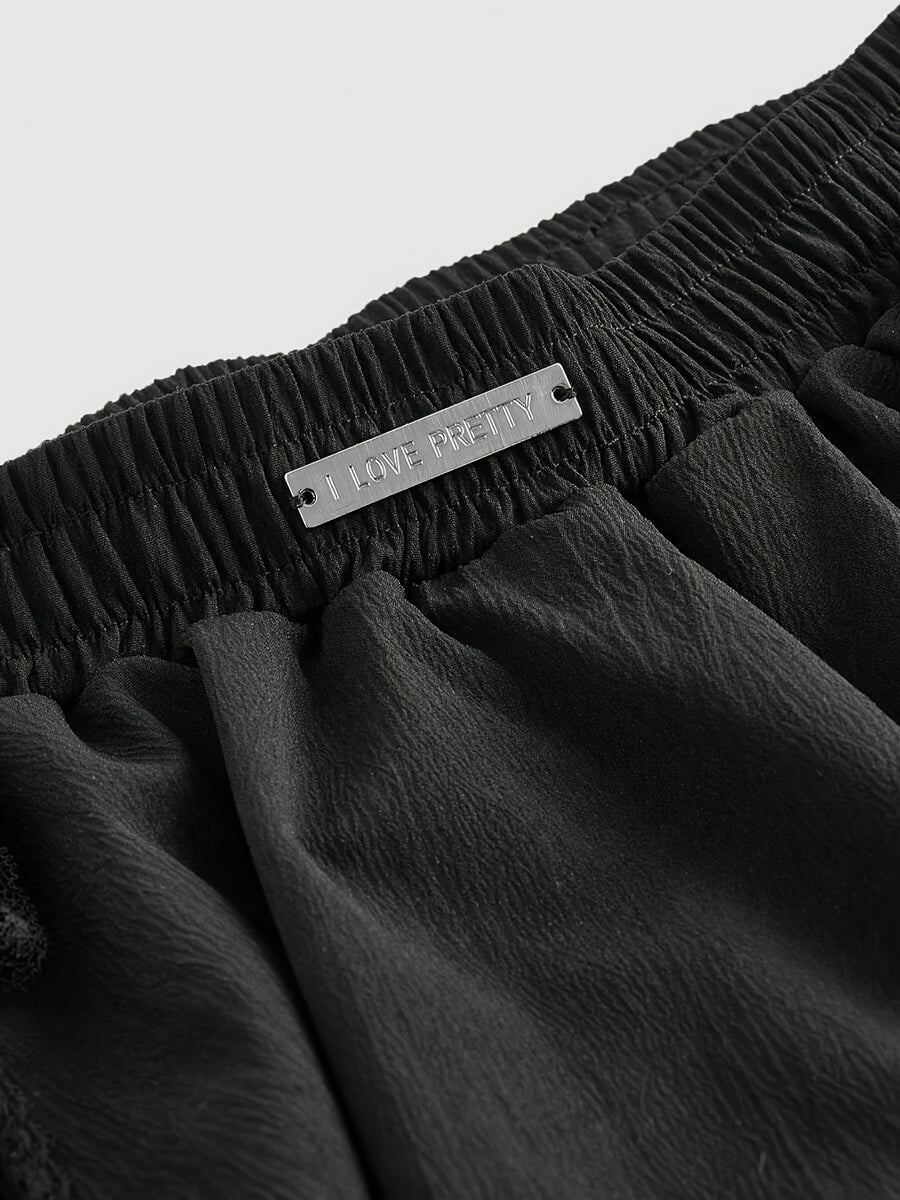 Black Bow Embellished Bubble Hem Skirt, Lined Pants, Low Waist, Women'S Date Night Outfit, Going Out Outfit, Bubble Skirt, Sexy Women'S Clothing, Y2K Skirt - Black