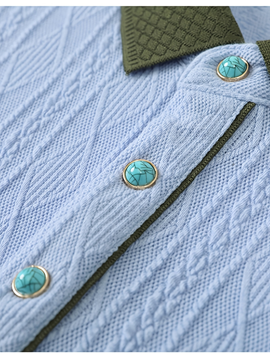 Men's Embossed Jacquard Short-Sleeve Polo Shirt, Available in Multiple Colors, Featuring a Textured, Fine, and Skin-Friendly Fabric with Contrast-Color Lapels. Suitable for Business Commuting, Business Trips, Receiving Guests, Golf, Fishing - Sky Blue