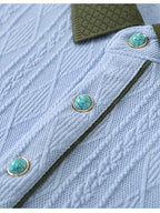 Men's Embossed Jacquard Short-Sleeve Polo Shirt, Available in Multiple Colors, Featuring a Textured, Fine, and Skin-Friendly Fabric with Contrast-Color Lapels. Suitable for Business Commuting, Business Trips, Receiving Guests, Golf, Fishing - Sky Blue