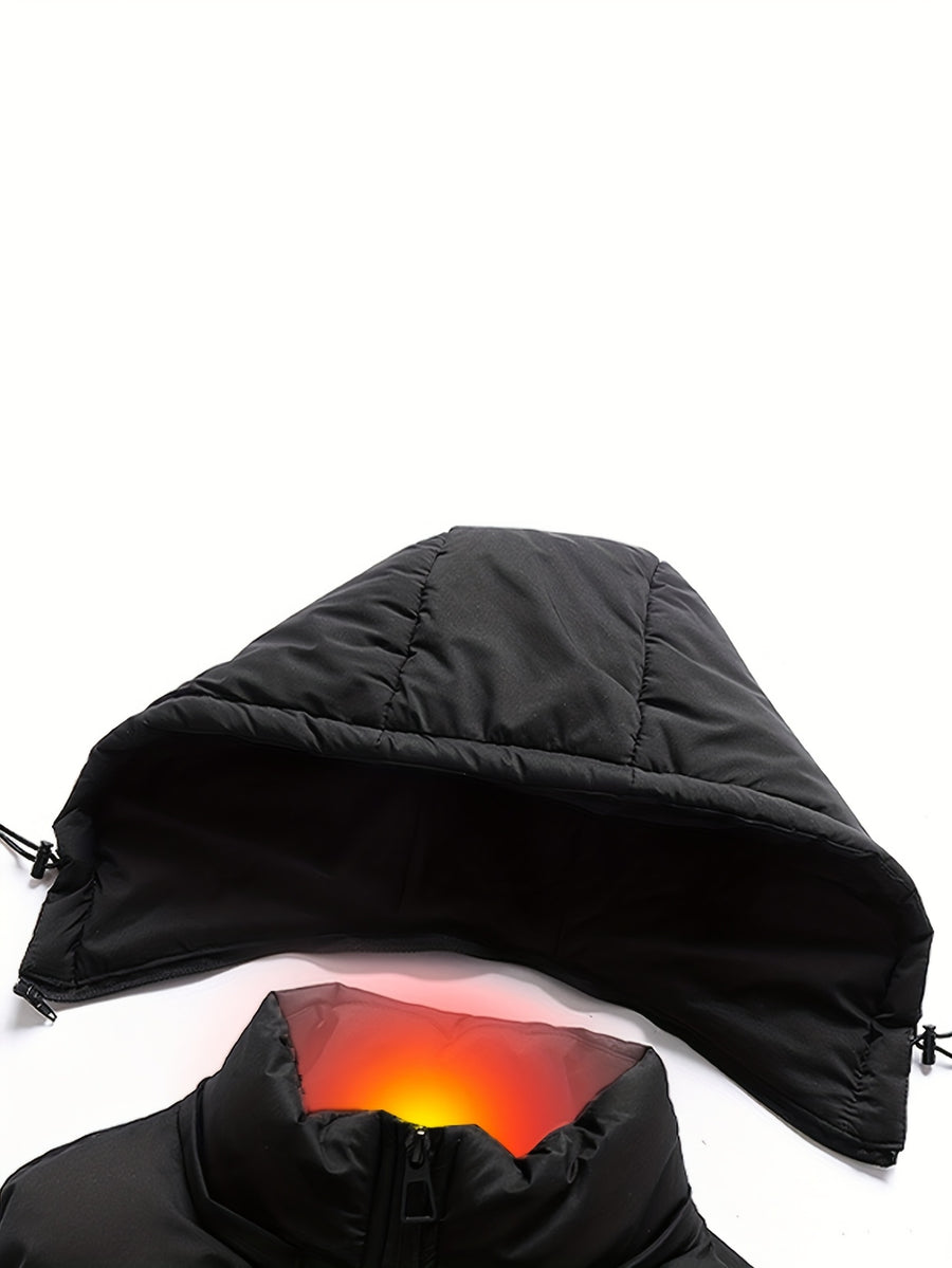 Men'S Autumn Winter Solid Color Vest, Outdoor Casual Fashion Thickened Waistcoat, Quilted Casual Warm Jacket with Removable Hood, Zippered Pockets, Men'S Cold Weather Jacket Top. Suitable for Multi-Scene Wear - Black