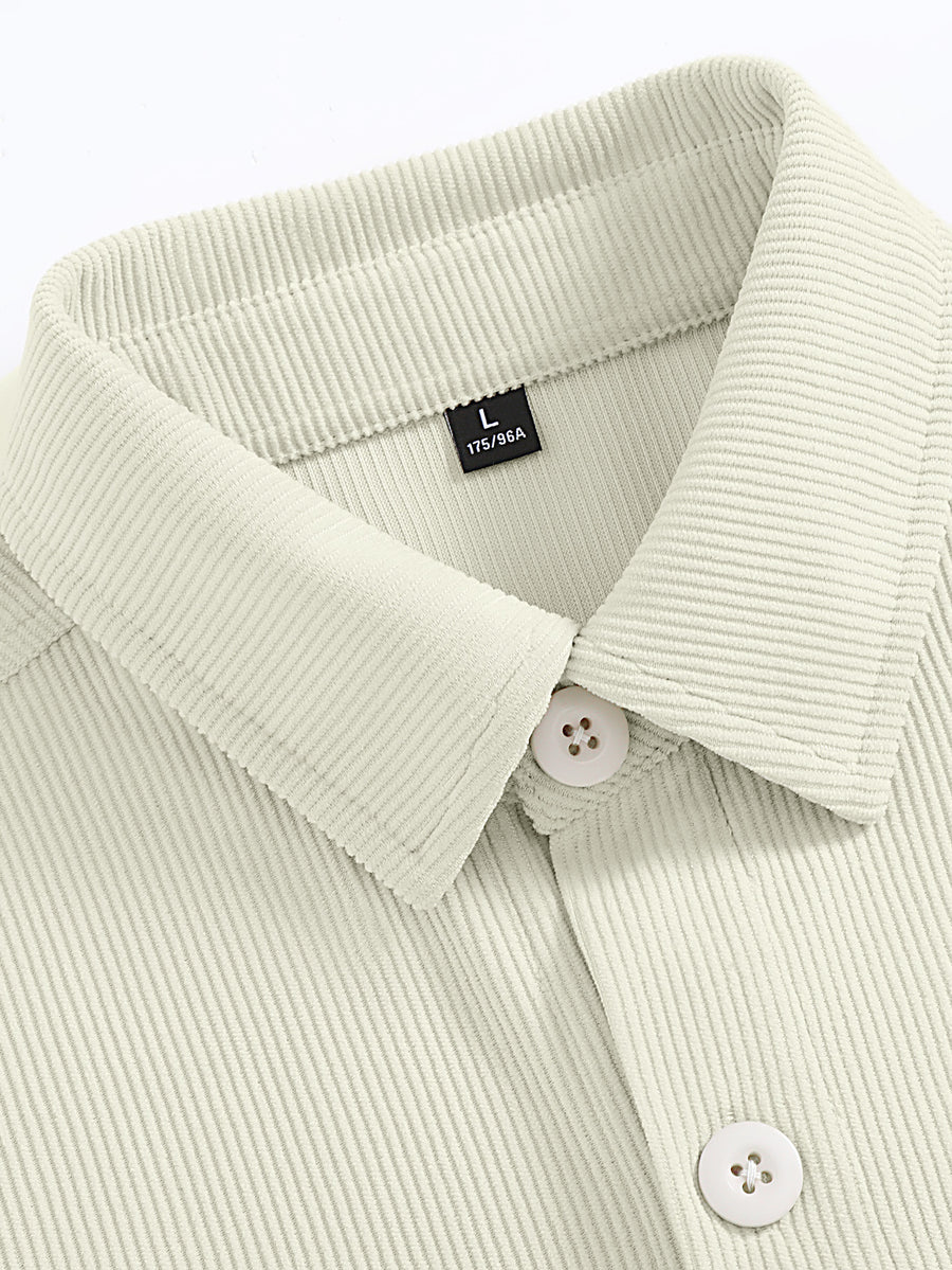 Men'S Corduroy Button-Up Shirt, Long Sleeve Comfortable Solid Color Single Pocket Layering New All-Season Casual Fashion Versatile Shirt - Light Beige