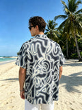 European and American Style Hawaiian Abstract Print Short-Sleeve Shirt for Men, Loose Fit Casual Vacation Beach Shirt - Mixed colors