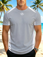 [Printed Design – Not Textured] Men's Printed T-Shirt, Men's Casual Crew Neck T-Shirt, Color Block and Contrast Design, All-Season Fashion Top, Breathable Regular Fit for Daily and Formal Wear - Crew Neck Casual Top, Comfortable to Wear - Silvery Grey