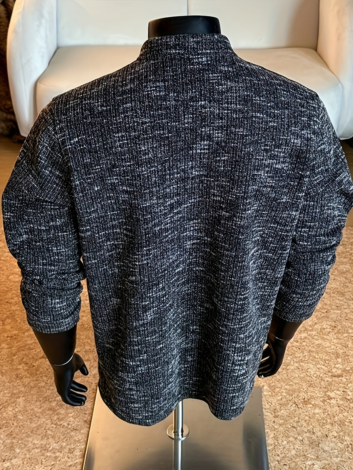 Autumn/Winter Striped Men's Loose Long Sleeve Casual Stand Collar -Lined - Black