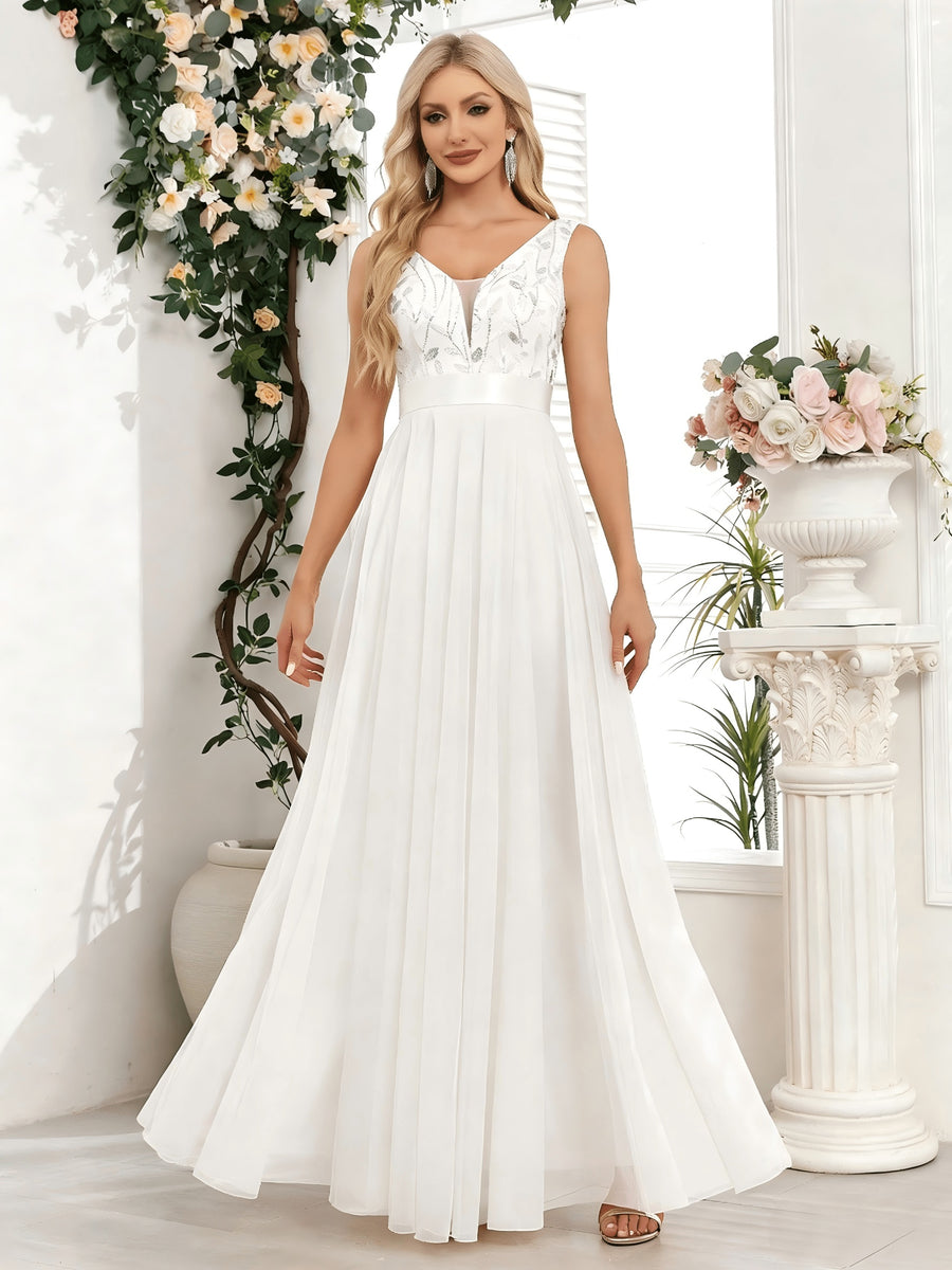 Fashionable Sexy New Women'S Sequin Mesh Patchwork A-Line Party Dress - Off-white