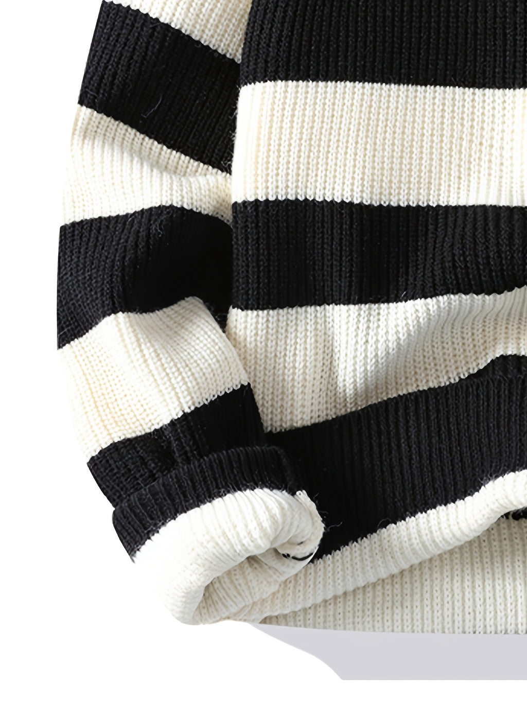 2026 Autumn And Winter Youth Men'S Round Neck Knitted Shirt Multi-Color Splicing Stripe Casual Fashion Versatile Top - Black