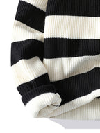 2026 Autumn And Winter Youth Men'S Round Neck Knitted Shirt Multi-Color Splicing Stripe Casual Fashion Versatile Top - Black