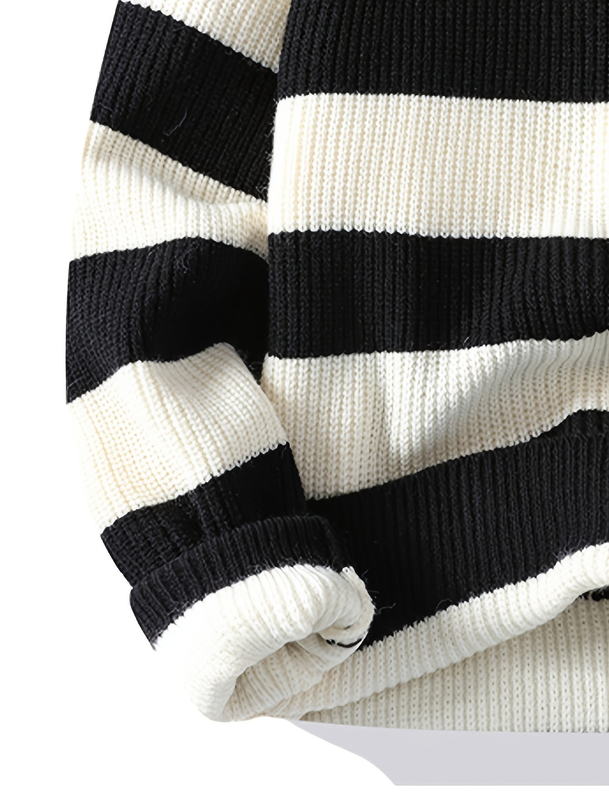 2026 Autumn And Winter Youth Men'S Round Neck Knitted Shirt Multi-Color Splicing Stripe Casual Fashion Versatile Top - Black