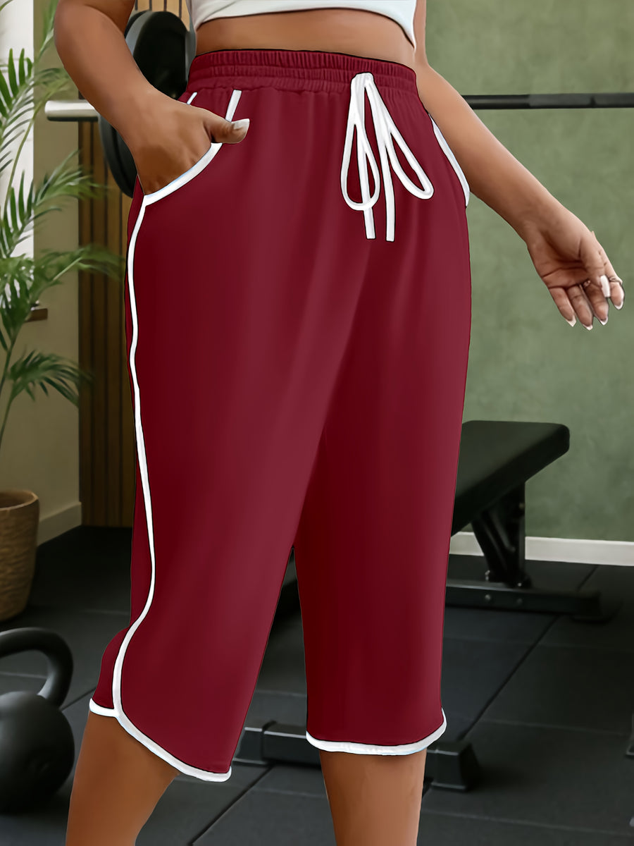 New Spring And Summer Solid Color Casual Comfortable Mid-Length Sweatpants For, Fitness, And with Pockets - Red