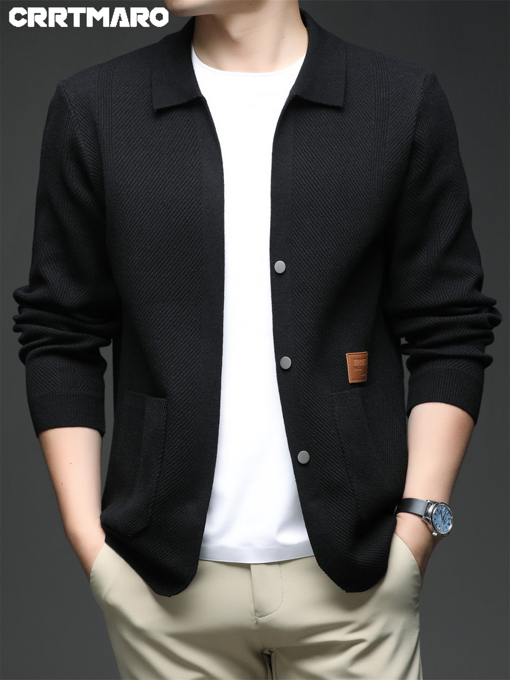 ZBZP Men's Autumn/Winter Knitted Sweater - Premium Warm Winter Cardigan, New Arrival Oversized Loose Fit Open Front Cardigan for Men - Black