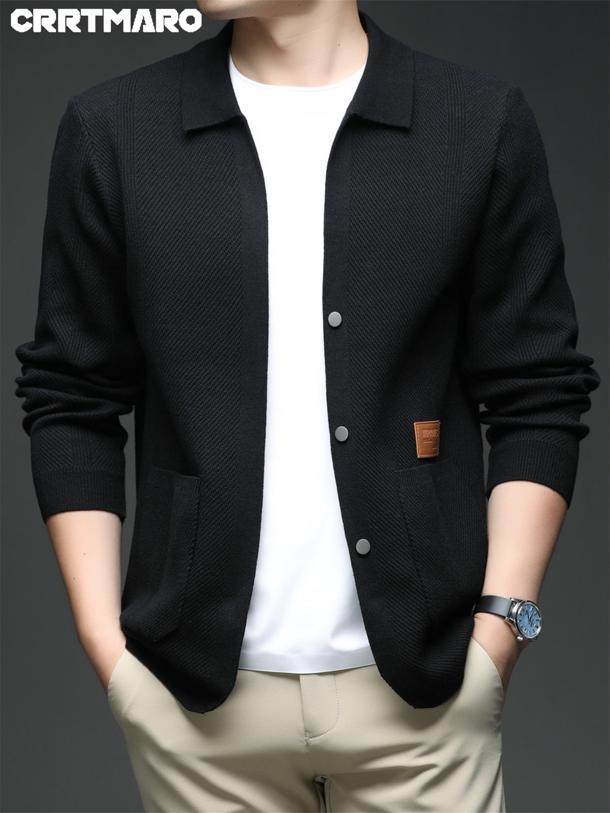 ZBZP Men's Autumn/Winter Knitted Sweater - Premium Warm Winter Cardigan, New Arrival Oversized Loose Fit Open Front Cardigan for Men - Black