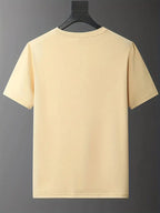 Men's Casual and Fashionable Letter Printed T-shirt, Round Neck Comfortable Polyester Fabric, Suitable for Daily Wear as Fashionable Streetwear, Men's Clothing - Apricot