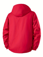 Norway Element Print Jacket Autumn Winter Men'S Outdoor Sports Mountaineering, Hiking Solid Color Jacket Hooded Easy Versatile Youth Fashion Thin Travel Casual Outerwear Men - Red