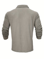 New Style Lapel European And American Style Men'S T-Shirt, Solid Color, Cross-Border Foreign Trade Men'S Long-Sleeve Polo Shirt - Light Grey