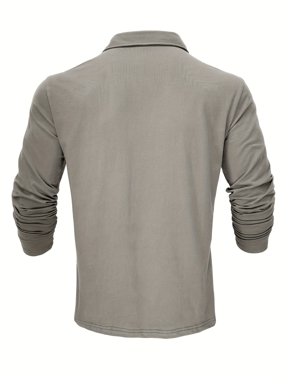 New Style Lapel European And American Style Men'S T-Shirt, Solid Color, Cross-Border Foreign Trade Men'S Long-Sleeve Polo Shirt - Light Grey