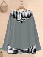 Women's Elegant Leaf & Floral Print Hooded Sweatshirt - Soft Polyester Long Sleeve Pullover with Drawstring Hood, Machine Washable Casual Top for Spring/Fall, Sweater Hoodie, Spring Fall Apparel, Comfortable Fashion - Grey