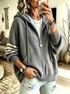 Plus Size - Women'S Casual Hooded Sweater Jacket with Zipper, Loose Fit Women'S Sweater Jacket, Suitable for Women with Beautiful Curves in Autumn And Winter, Suitable for Casual Wear, Commuting, And Cloud-Like Style - Grey