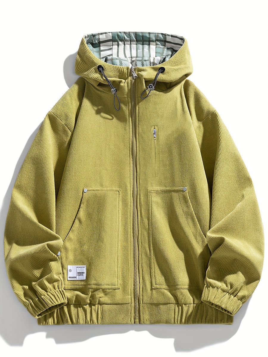 Corduroy Autumn Men'S Trendy Hooded Jacket Soft Fabric Casual Trench Coat Baseball Uniform Hooded Work Jacket 7758 - Yellow