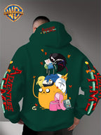 Warner Bros. Men's Adventure Time Full Cast Themed Trendy Fashion Pullover Hoodie with Family Portrait Character Print - Green