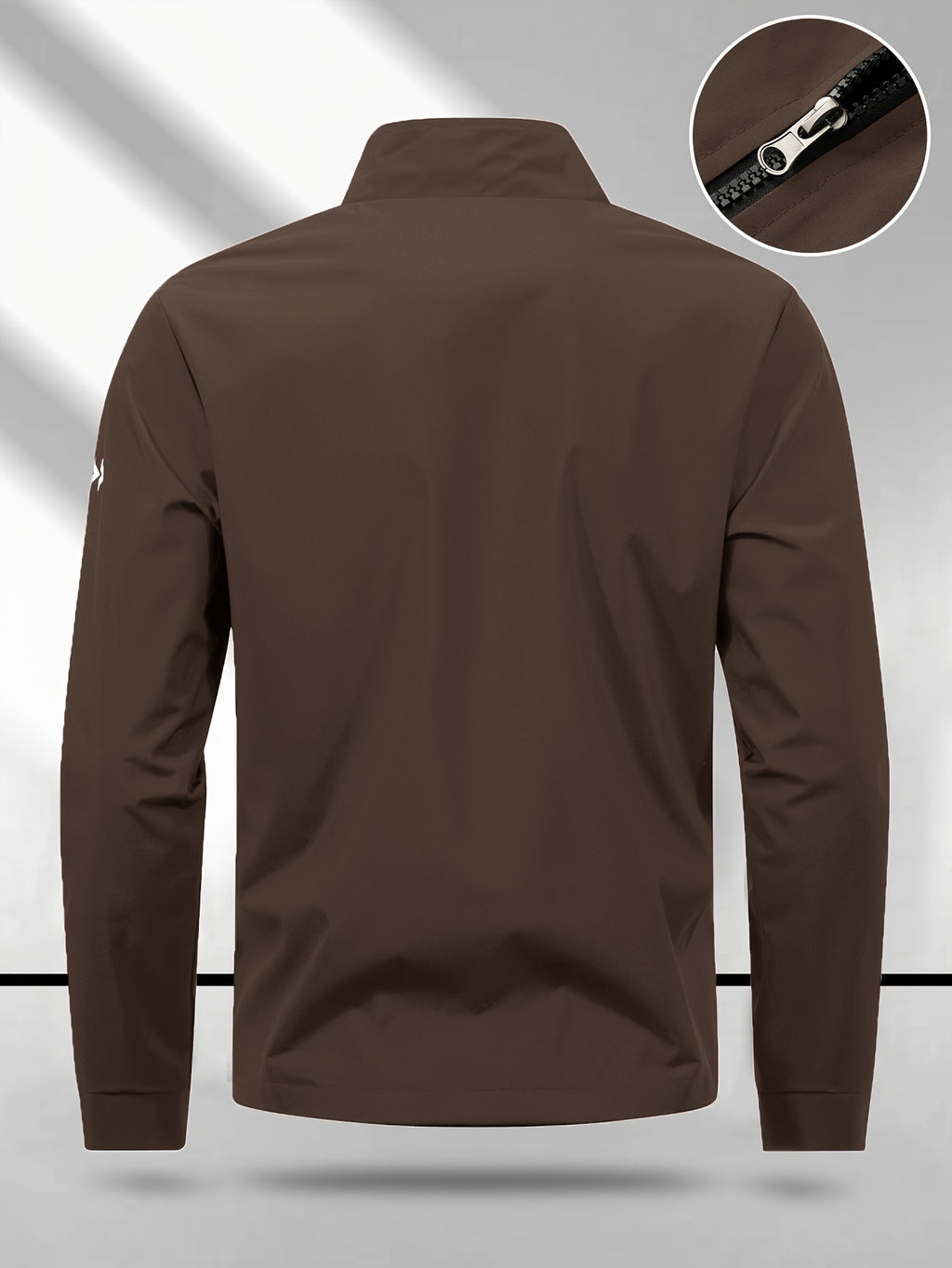Trendy Vintage Men's Spring/Autumn New Casual Versatile Jacket Outdoor Sports Windproof Coat with Contrasting Color Stand Collar, Transitional Layering Essentials - Coffee Color