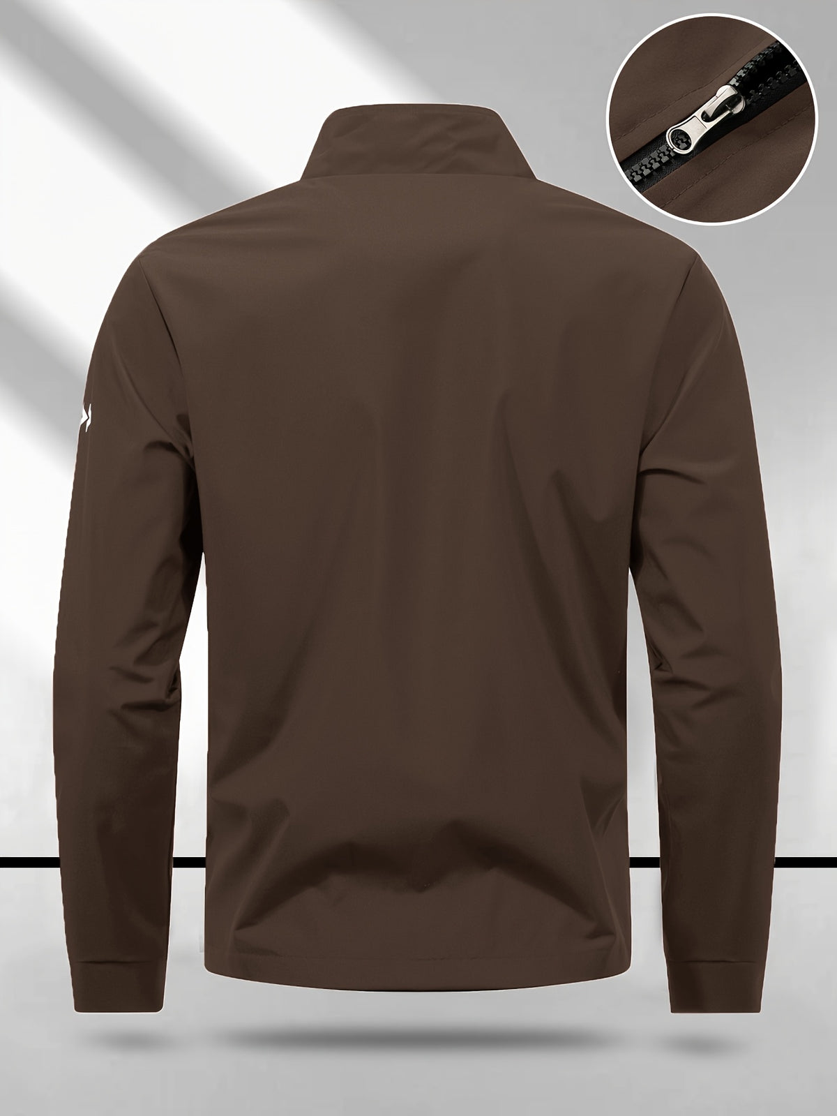 Trendy Vintage Men's Spring/Autumn New Casual Versatile Jacket Outdoor Sports Windproof Coat with Contrasting Color Stand Collar, Transitional Layering Essentials - Coffee Color