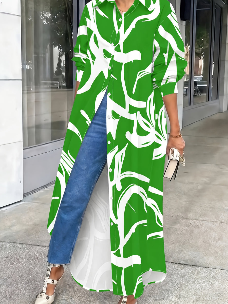 Plus Size, Fashionable Plus-Size Women's Elegant Striped Print Shirt Dress - Green