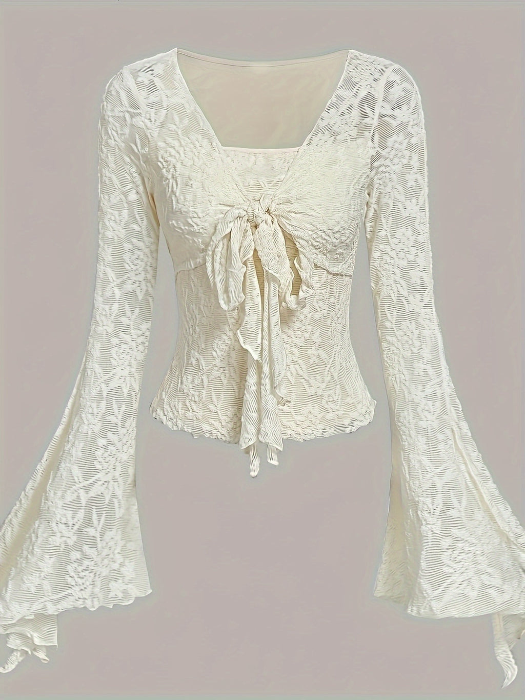 Romantic Elegant Front Tie Shirt, Cute Women'S T-Shirt, Princess Top For, Going Out Top - Apricot