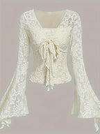 Romantic Elegant Front Tie Shirt, Cute Women'S T-Shirt, Princess Top For, Going Out Top - Apricot