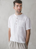 Men'S Summer New Shirt Top, Preppy Relaxed Fit! Premium Natural Fabric, Breathable And Sweat-Absorbent, Half-Button Design, Enhances Neckline. Solid Color Versatile for Daily Commute, Streetwear, And Travel, Sweat-Resistant - White