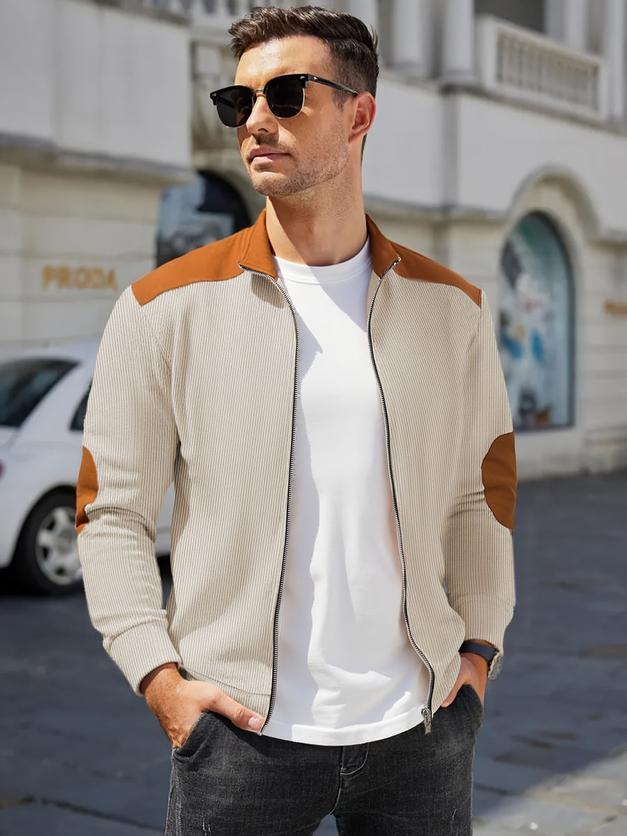Men'S Casual Jacket, Stylish And Versatile, Spring And Autumn Windbreaker for Men, Featuring a Color-Block Design, Suitable for Dry Cleaning - Perfect for Everyday Wear And Outdoor Commuting - Apricot
