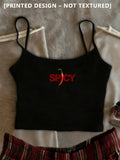 SPICY Chili Letter Print Short Suspender Hot Slim Fit And Exposed Waist Vest - Black