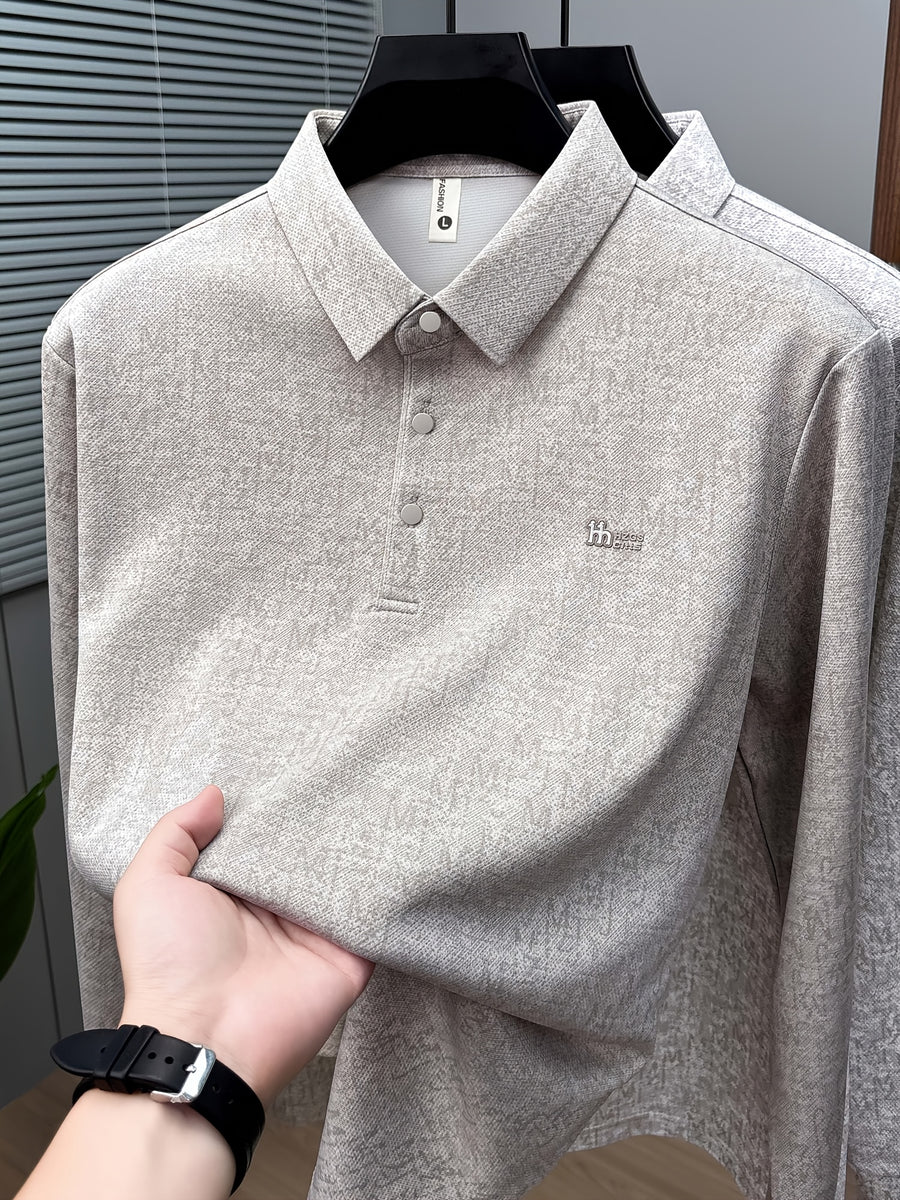 Middle-Aged Men'S Polo Shirt Golf Shirt Chest Letter Casual Men'S Long Sleeve Polo Shirt Breathable Comfortable Men'S Long Sleeve Collared Golf Sports Men'S Clothing Japanese Korean Style Trendy Spring Autumn Men'S Gift - Khaki