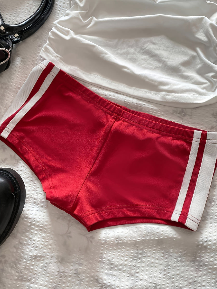 Women's Y2K High-Elastic Body-Hugging Mini Shorts - Ultra-Low Waist Solid Color Leggings Suitable for,, Dance & Casual Attire, Machine Washable Low-Rise Shorts with Non- Fabric - Red